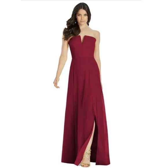 Dessy Collection 3038 Gown Maxi Dress Off Shoulder Trumpet Burgundy 12 Large NWT